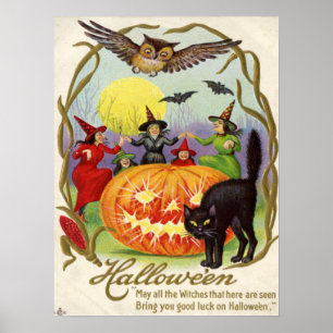 Poster Witches Dancing Around Jack O' Lantern