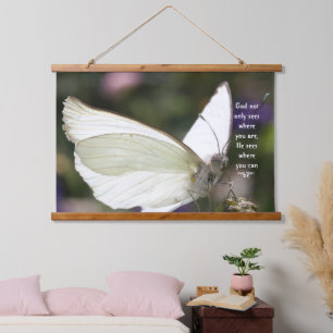 Poster Witte Vlinder Close-up Zegt Christelijk Hangend Wandkleed