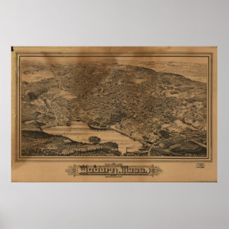 Poster Woburn Massachusetts 1883 Antique Carte Panoramiqu