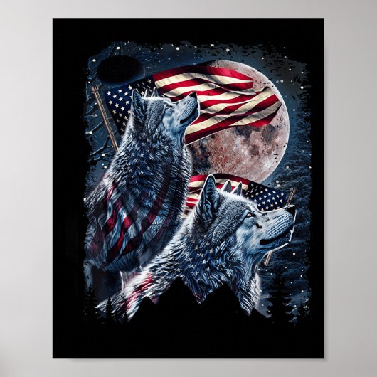 Poster Wolf 4 juillet Drapeau Américain Howves Wolves Und (Devant)