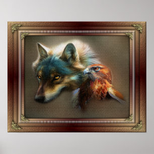 Poster Wolf and Hawk