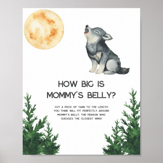 Poster Wolf baby shower - How big is mommy's belly (Devant)