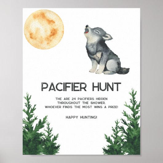 Poster Wolf baby shower - Pacifier hunt game (Devant)