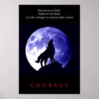 Poster Wolf Blue Night Motivational Courage