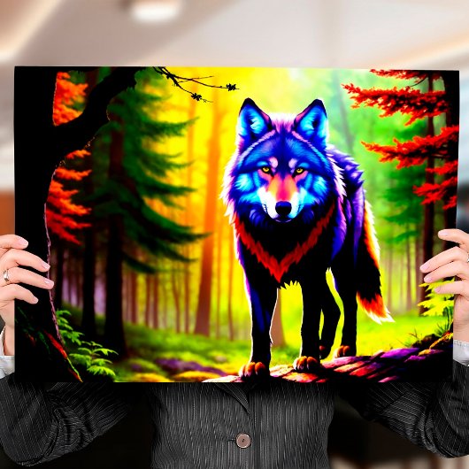 Poster Wolf Bright Forest Animal Neon Dawn sauvage