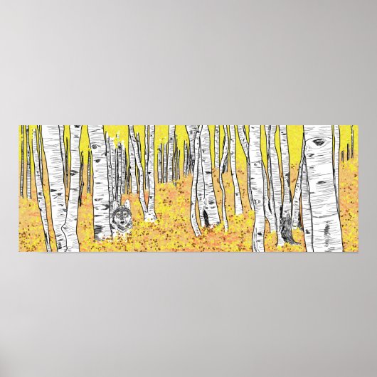 Poster Wolf dans Bois d'automne (Devant)