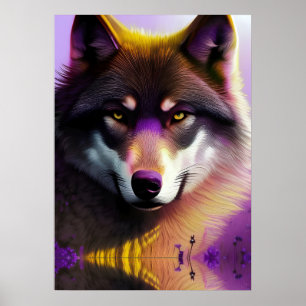 Poster Wolf dans la réflexion pourpre