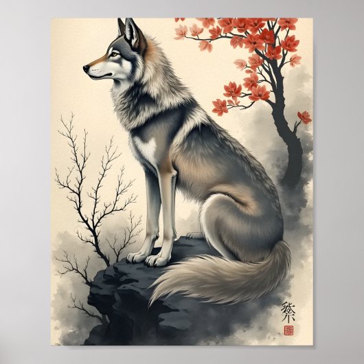 Poster Wolf dans un jardin japonais (Devant)