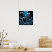 Poster Wolf debout devant la Pleine lune | Art AI (Cuisine)