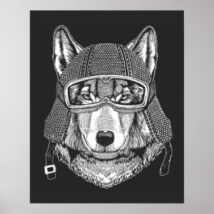 Poster Wolf Dog Motorcycle Rider