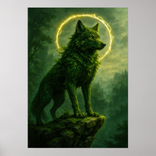 Poster Wolf Forest Spirit avec Imaginaire halo brillant