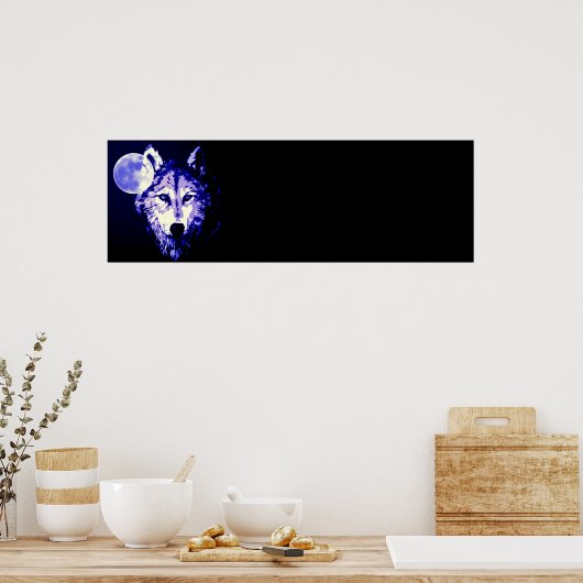 Poster Wolf Fullmoon Blue Black (Cuisine)