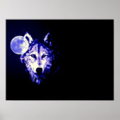 Poster Wolf Fullmoon Blue Black (Devant)