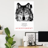 Poster Wolf gris Motivationnel unique noir et blanc (Bureau à domicile)