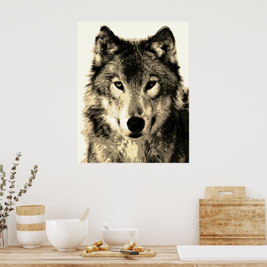 Poster Wolf gris Sepia Vintage (Cuisine)