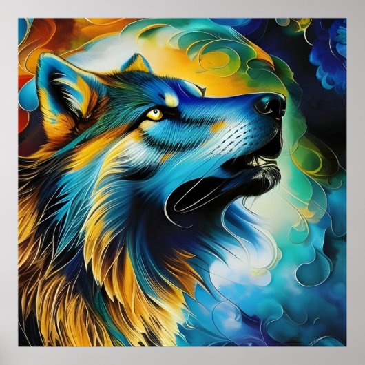 Poster Wolf Howl coloré (Devant)