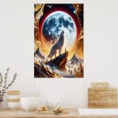 Poster Wolf Howling à la Lune Crimson (Cuisine)