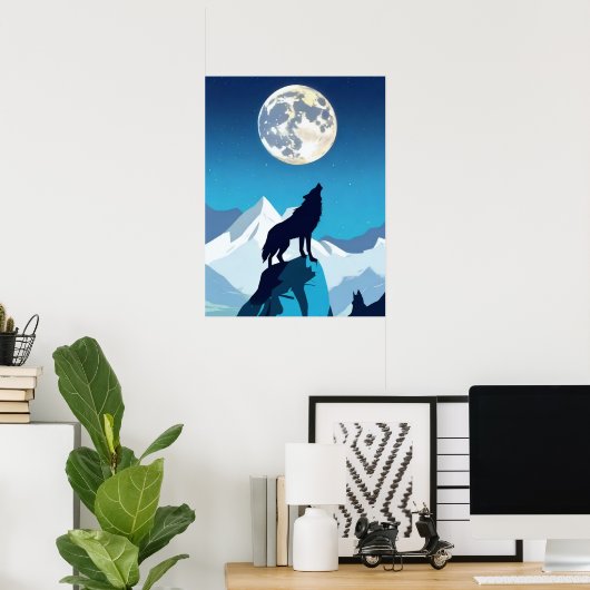 Poster Wolf Howling à la Pleine lune (Bureau à domicile)