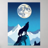 Poster Wolf Howling à la Pleine lune (Devant)