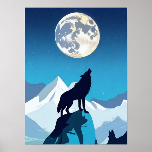 Poster Wolf Howling à la Pleine lune (Devant)