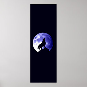Poster Wolf Howling à l'affiche panoramique de la lune -