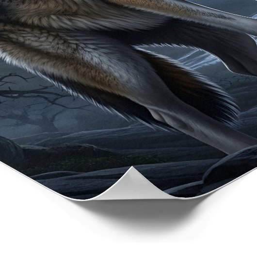 Poster Wolf Howling at Full Moon with Lightning Storm (Coin)