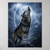 Poster Wolf Howling at Full Moon with Lightning Storm (Devant)