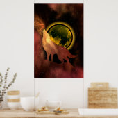 POSTER WOLF HOWLING IN SPACE MOON GALAXY (Cuisine)