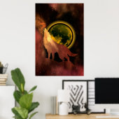 POSTER WOLF HOWLING IN SPACE MOON GALAXY (Bureau à domicile)