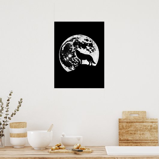 Poster Wolf Howling Silhouetté contre une Pleine lune (Cuisine)