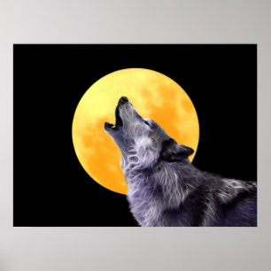 Poster Wolf howls at the full moon