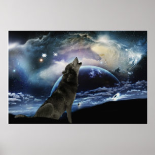 Poster Wolf hurle sur la lune