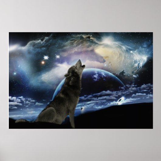 Poster Wolf hurle sur la lune (Devant)