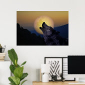 Poster Wolf hurle sur la lune (Bureau à domicile)