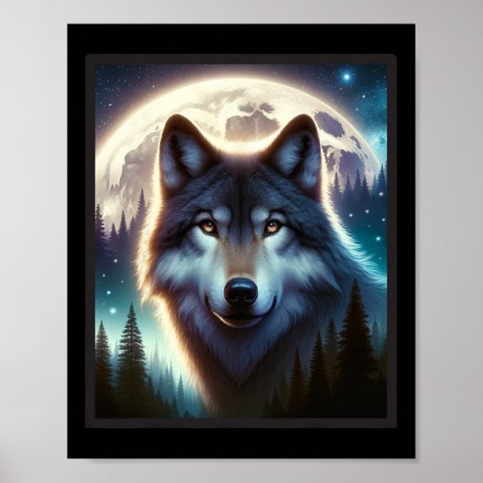 Poster Wolf Icy Moon Galaxy Chasse Gris Gris Loups Pour (Devant)