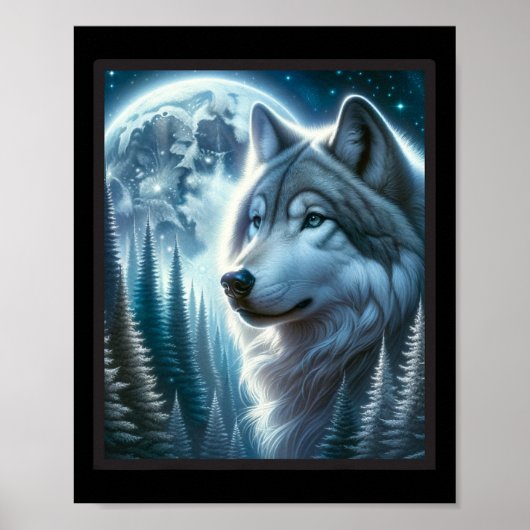 Poster Wolf Icy Moon Galaxy Chasse Gris Gris Loups Pour (Devant)