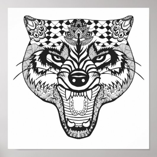 Poster Wolf inspiré par Zentangle (Devant)