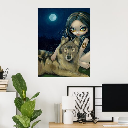 Poster Wolf Moon gothique imaginaire Art Imprimer (Bureau à domicile)