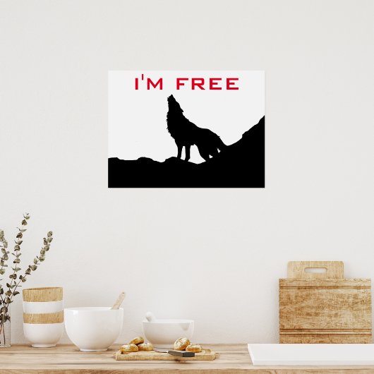Poster Wolf Motivation Freedom Noir & blanc (Cuisine)