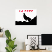Poster Wolf Motivation Freedom Noir & blanc (Bureau à domicile)
