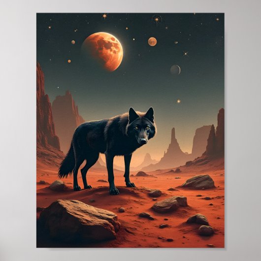 Poster Wolf noir paysage sous mars (Devant)