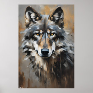 Poster Wolf Oliekunststijl