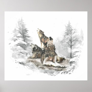 Poster Wolf Pack Howling Chanson d'hiver Chorus Animal Ar