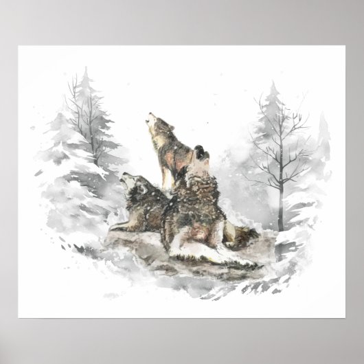 Poster Wolf Pack Howling Chanson d'hiver Chorus Animal Ar (Devant)