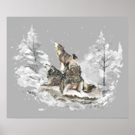 Poster Wolf Pack Howling Chanson d'hiver Chorus Animal Ar (Devant)