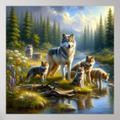 Poster Wolf Pack Wolf Stream Nature Faune (Devant)