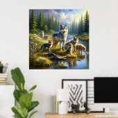 Poster Wolf Pack Wolf Stream Nature Faune (Bureau à domicile)