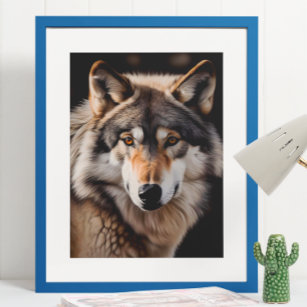 Poster Wolf Peinture réaliste Portrait Cabine de la faune