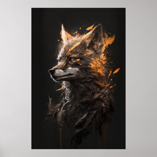 Poster Wolf Portrait Animal Nature Faune Art Peinture (Devant)