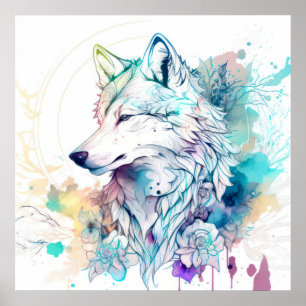 Poster Wolf Portrait Animal Peinture Faune En Plein Air
